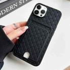 For iPhone 14 Pro Weave Texture Card Slot Skin Feel Phone Case with Push Card Hole(Black) - 1