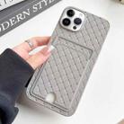 For iPhone 14 Pro Max Weave Texture Card Slot Skin Feel Phone Case with Push Card Hole(Grey) - 1