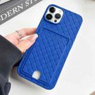 For iPhone 14 Pro Max Weave Texture Card Slot Skin Feel Phone Case with Push Card Hole(Dark Blue) - 1