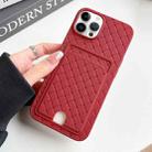 For iPhone 14 Pro Max Weave Texture Card Slot Skin Feel Phone Case with Push Card Hole(Red) - 1