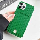 For iPhone 14 Pro Max Weave Texture Card Slot Skin Feel Phone Case with Push Card Hole(Green) - 1