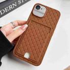 For iPhone SE 2022 / SE 2020 / 8 / 7 Weave Texture Card Slot Skin Feel Phone Case with Push Card Hole(Brown) - 1