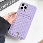For iPhone 13 Pro Max Weave Texture Card Slot Skin Feel Phone Case with Push Card Hole(Light Purple) - 1