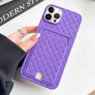 For iPhone 13 Pro Max Weave Texture Card Slot Skin Feel Phone Case with Push Card Hole(Dark Purple) - 1