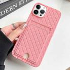 For iPhone 13 Pro Max Weave Texture Card Slot Skin Feel Phone Case with Push Card Hole(Pink) - 1