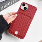 For iPhone 13 Weave Texture Card Slot Skin Feel Phone Case with Push Card Hole(Red) - 1