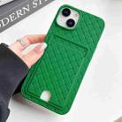 For iPhone 13 Weave Texture Card Slot Skin Feel Phone Case with Push Card Hole(Green) - 1