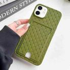 For iPhone 12 / 12 Pro Weave Texture Card Slot Skin Feel Phone Case with Push Card Hole(Olive Green) - 1