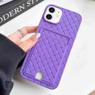 For iPhone 12 / 12 Pro Weave Texture Card Slot Skin Feel Phone Case with Push Card Hole(Dark Purple) - 1