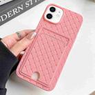 For iPhone 12 / 12 Pro Weave Texture Card Slot Skin Feel Phone Case with Push Card Hole(Pink) - 1