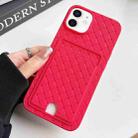 For iPhone 12 / 12 Pro Weave Texture Card Slot Skin Feel Phone Case with Push Card Hole(Rose Red) - 1