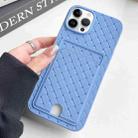 For iPhone 12 Pro Max Weave Texture Card Slot Skin Feel Phone Case with Push Card Hole(Sky Blue) - 1