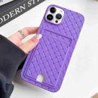 For iPhone 12 Pro Max Weave Texture Card Slot Skin Feel Phone Case with Push Card Hole(Dark Purple) - 1