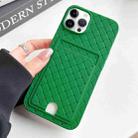For iPhone 12 Pro Max Weave Texture Card Slot Skin Feel Phone Case with Push Card Hole(Green) - 1