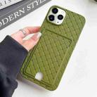 For iPhone 11 Pro Max Weave Texture Card Slot Skin Feel Phone Case with Push Card Hole(Olive Green) - 1