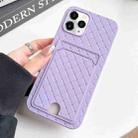 For iPhone 11 Pro Max Weave Texture Card Slot Skin Feel Phone Case with Push Card Hole(Light Purple) - 1