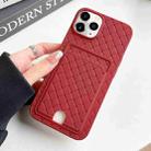 For iPhone 11 Pro Max Weave Texture Card Slot Skin Feel Phone Case with Push Card Hole(Red) - 1