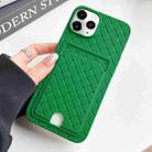 For iPhone 11 Pro Max Weave Texture Card Slot Skin Feel Phone Case with Push Card Hole(Green) - 1