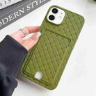 For iPhone 11 Weave Texture Card Slot Skin Feel Phone Case with Push Card Hole(Olive Green) - 1