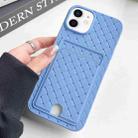 For iPhone 11 Weave Texture Card Slot Skin Feel Phone Case with Push Card Hole(Sky Blue) - 1