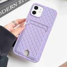 For iPhone 11 Weave Texture Card Slot Skin Feel Phone Case with Push Card Hole(Light Purple) - 1