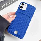 For iPhone 11 Weave Texture Card Slot Skin Feel Phone Case with Push Card Hole(Dark Blue) - 1