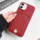 For iPhone 11 Weave Texture Card Slot Skin Feel Phone Case with Push Card Hole(Red) - 1