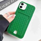 For iPhone 11 Weave Texture Card Slot Skin Feel Phone Case with Push Card Hole(Green) - 1