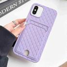 For iPhone XS / X Weave Texture Card Slot Skin Feel Phone Case with Push Card Hole(Light Purple) - 1