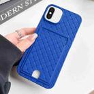 For iPhone XS / X Weave Texture Card Slot Skin Feel Phone Case with Push Card Hole(Dark Blue) - 1