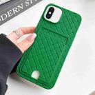 For iPhone XS / X Weave Texture Card Slot Skin Feel Phone Case with Push Card Hole(Green) - 1