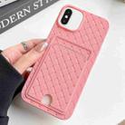 For iPhone XS / X Weave Texture Card Slot Skin Feel Phone Case with Push Card Hole(Pink) - 1