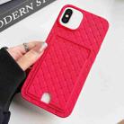 For iPhone XS / X Weave Texture Card Slot Skin Feel Phone Case with Push Card Hole(Rose Red) - 1