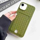For iPhone XR Weave Texture Card Slot Skin Feel Phone Case with Push Card Hole(Olive Green) - 1