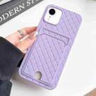 For iPhone XR Weave Texture Card Slot Skin Feel Phone Case with Push Card Hole(Light Purple) - 1
