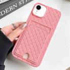 For iPhone XR Weave Texture Card Slot Skin Feel Phone Case with Push Card Hole(Pink) - 1
