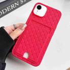 For iPhone XR Weave Texture Card Slot Skin Feel Phone Case with Push Card Hole(Rose Red) - 1