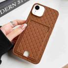For iPhone XR Weave Texture Card Slot Skin Feel Phone Case with Push Card Hole(Brown) - 1
