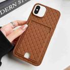 For iPhone XS Max Weave Texture Card Slot Skin Feel Phone Case with Push Card Hole(Brown) - 1