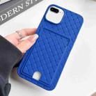 For iPhone 8 Plus / 7 Plus Weave Texture Card Slot Skin Feel Phone Case with Push Card Hole(Dark Blue) - 1