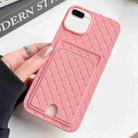 For iPhone 8 Plus / 7 Plus Weave Texture Card Slot Skin Feel Phone Case with Push Card Hole(Pink) - 1