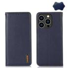 For iPhone 15 Pro KHAZNEH Nappa Top Layer Cowhide Leather Phone Case(Blue) - 1