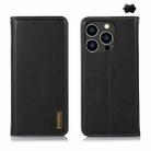 For iPhone 16 Pro KHAZNEH Nappa Top Layer Cowhide Leather Phone Case(Black) - 1