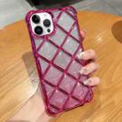 For iPhone 14 Pro 3D Diamond Lattice Laser Engraving Glitter Paper Phone Case(Gradient Rose Red) - 1