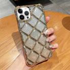 For iPhone 14 Pro Max 3D Diamond Lattice Laser Engraving Glitter Paper Phone Case(Gradient Gold) - 1