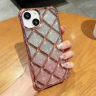 For iPhone 15 Plus 3D Diamond Lattice Laser Engraving Glitter Paper Phone Case(Gradient Pink) - 1