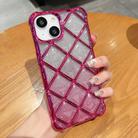 For iPhone 15 Plus 3D Diamond Lattice Laser Engraving Glitter Paper Phone Case(Gradient Rose Red) - 1