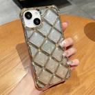 For iPhone 15 3D Diamond Lattice Laser Engraving Glitter Paper Phone Case(Gradient Gold) - 1