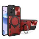 For Realme C35 CD Texture Sliding Camshield Magnetic Holder Phone Case(Red) - 1