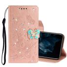 For Huawei Y7P / P40 lite E Diamond Encrusted Butterflies Embossing Pattern Horizontal Flip Leather Case with Holder & Card Slots & Wallet &  Lanyard(Rose Gold) - 1